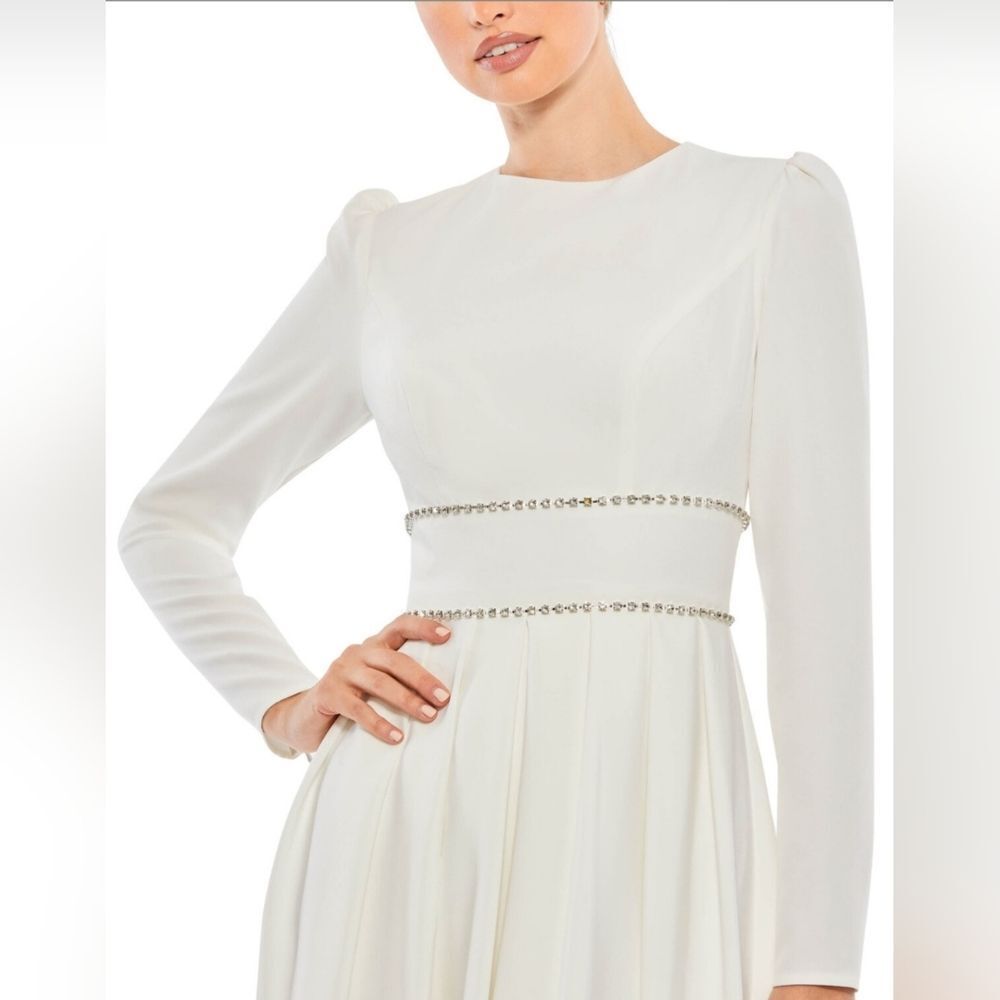 MAC DUGGAL 55705 EMPIRE WAIST LONG SLEEVE PLEATED A-LINE Gown NWOT sz 6 White - Picture 3 of 7